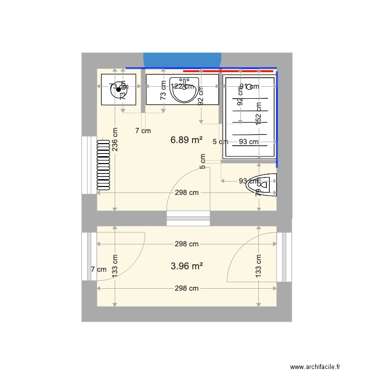 salle de bain rénov - Plan 2 pièces 11 m2 dessiné par alfacoredesign