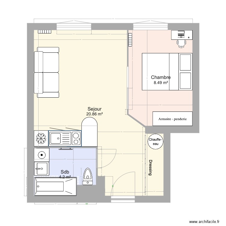 2 pièces ile marrante mur chambre biseau. Plan de 0 pièce et 0 m2