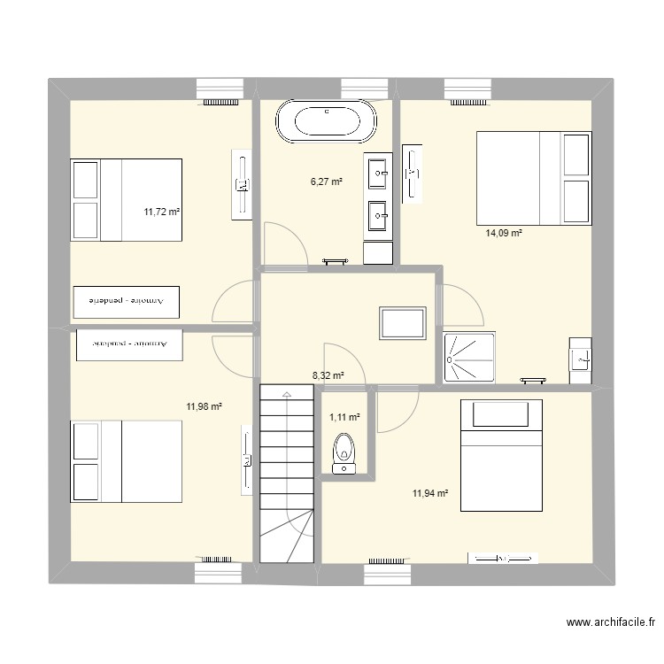 etage3. Plan de 7 pièces et 65 m2