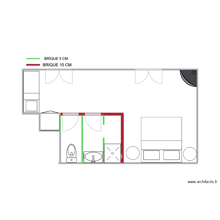 chambre gauche. Plan de 1 pièce et 3 m2