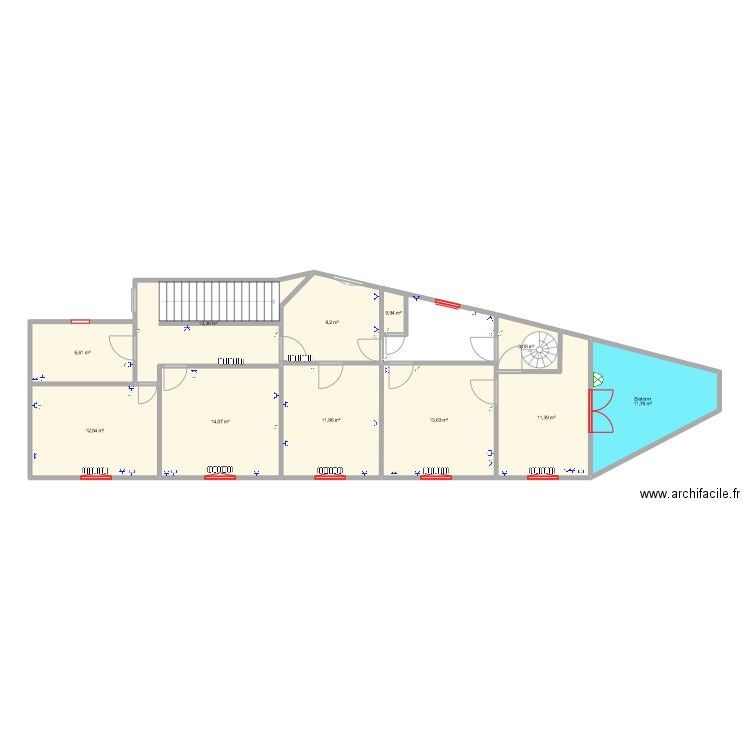 PLAN ETAGE elec actuel. Plan de 11 pièces et 107 m2