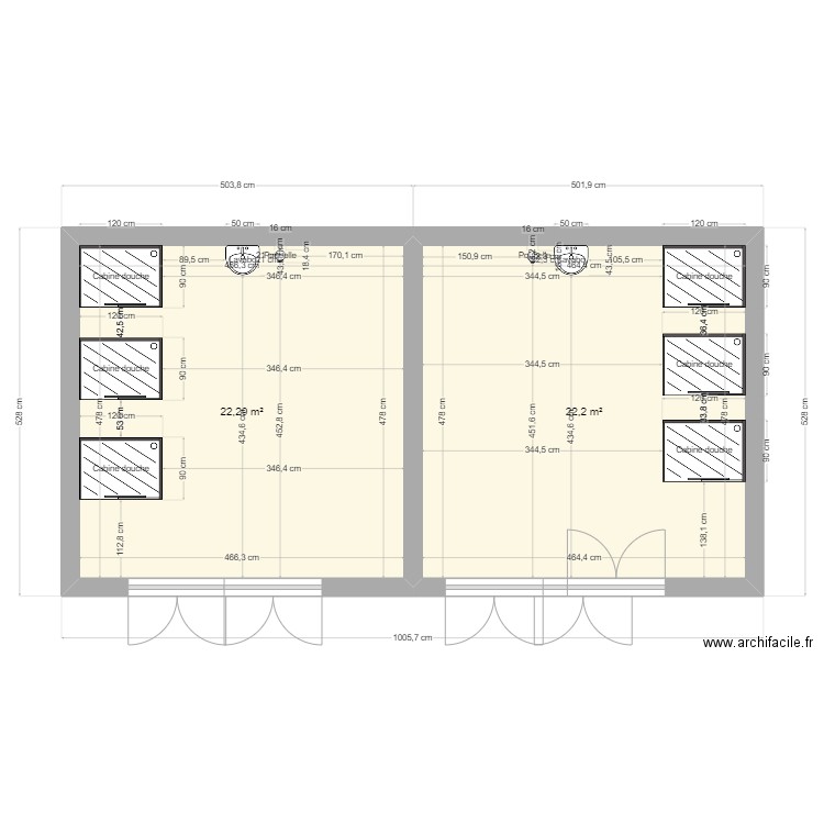douche commune Plan 2 pièces 44 m2 dessiné par wendy0701