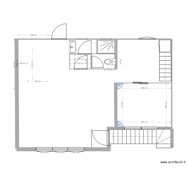 Projet étage 1 variante   cuisine en u. Plan de 0 pièce et 0 m2