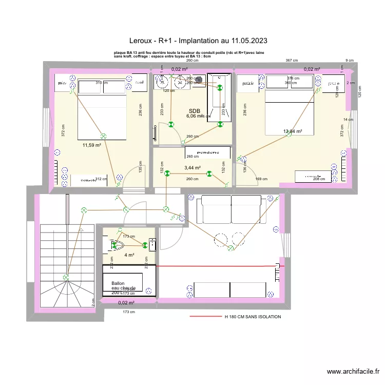 Option 2 LEROUX LA BAULE R+1 Electricite plomberie 11.05.2023. Plan de 