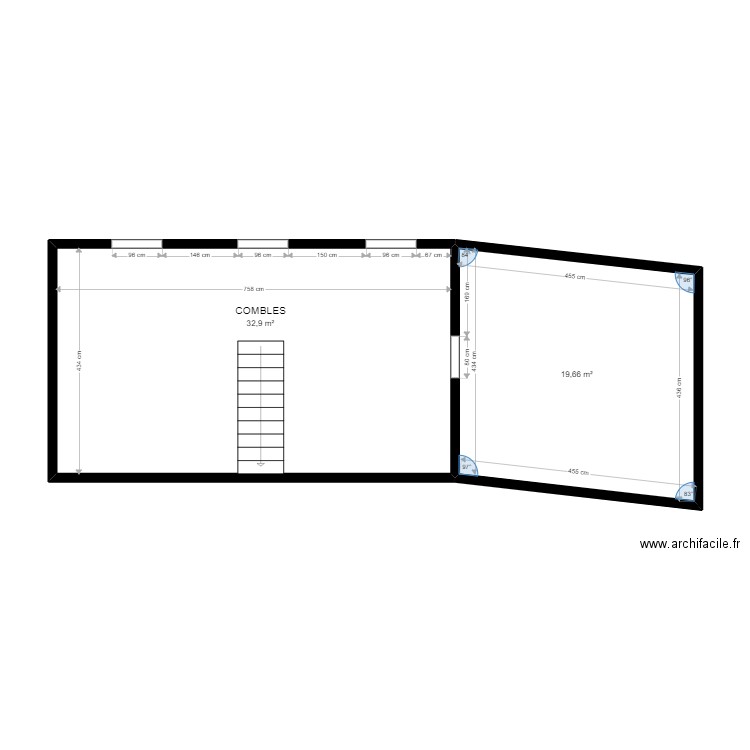 Combles ST VAAST. Plan de 2 pièces et 53 m2