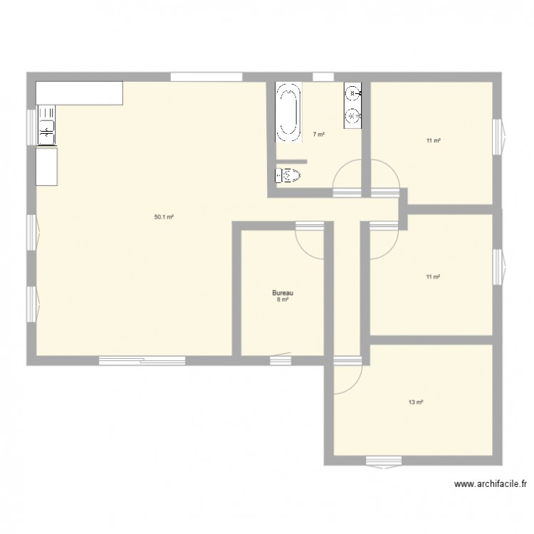 maison en L 100m2. Plan de 0 pièce et 0 m2