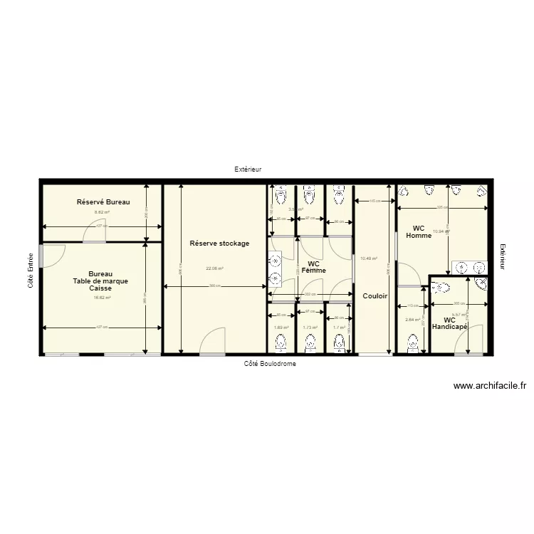 Plan coupe WC 12 terrains. Plan de 