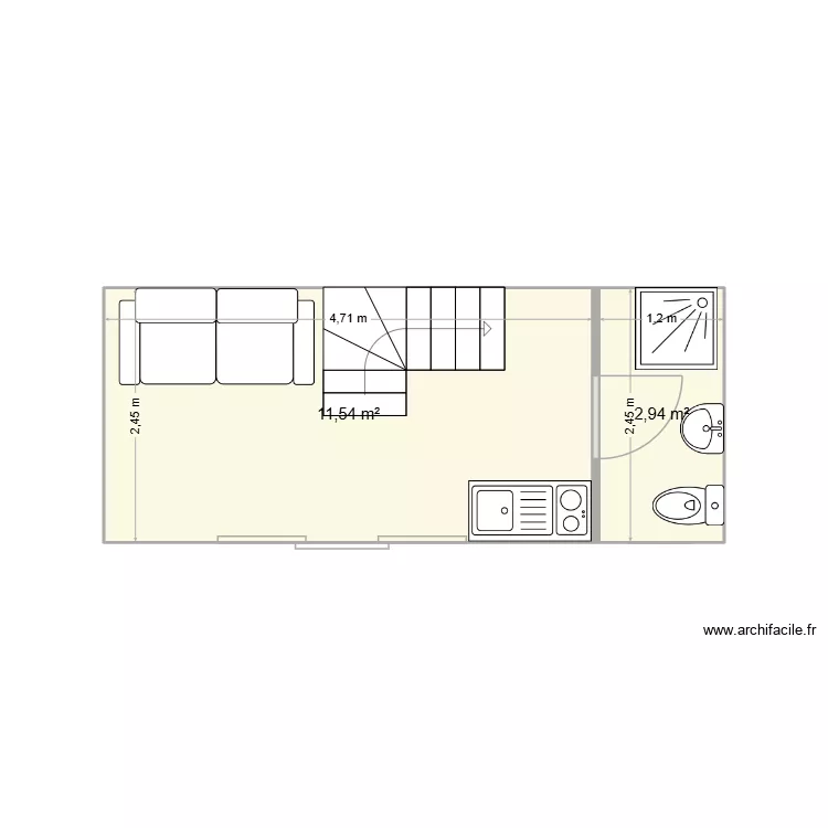 tiny scandinave. Plan de 2  et 14 m²