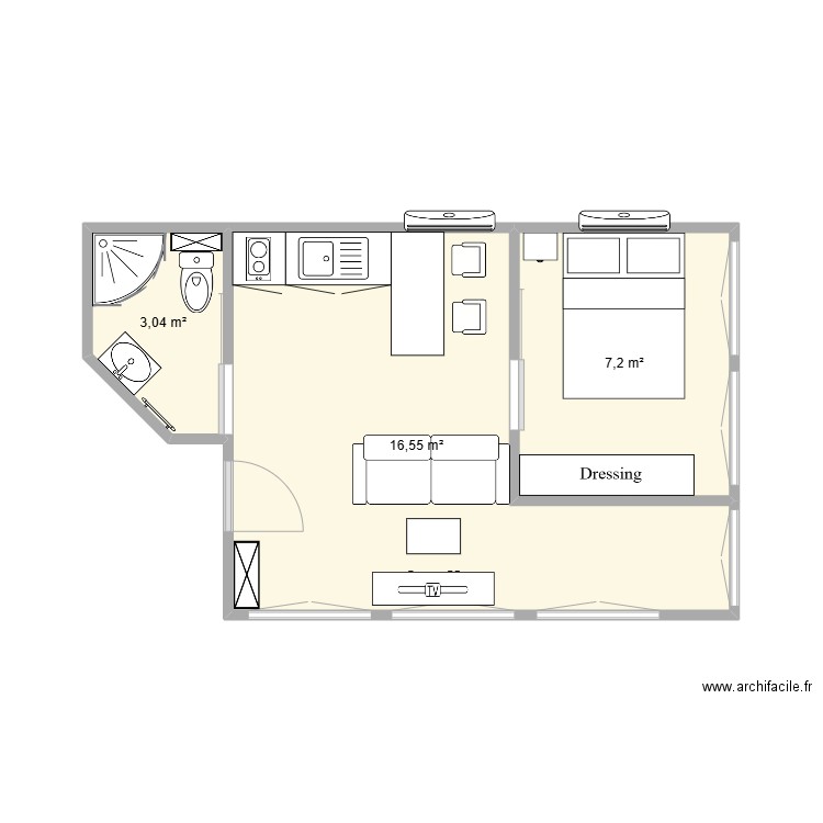 T2 VITRE 29 07 2025. Plan de 3 pièces et 27 m2
