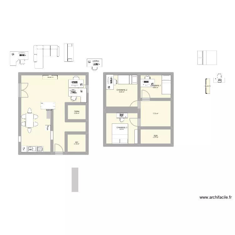 Maison2. Plan de 8  et 84 m²