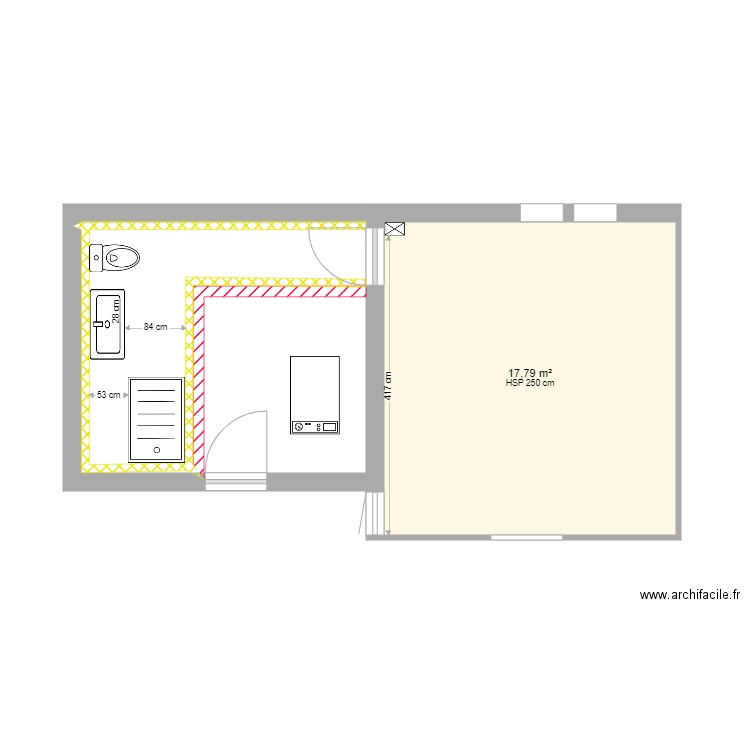 coumert salle de bain 5. Plan de 1 pièce et 18 m2