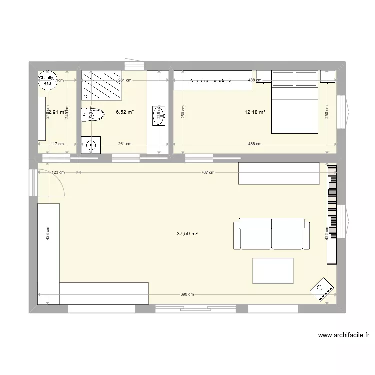 rdc maison 52 m2. Plan de 