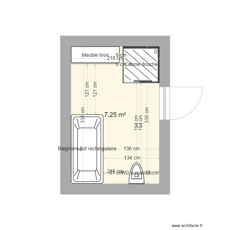 Dandoy. Plan de 1 pièce et 7 m2