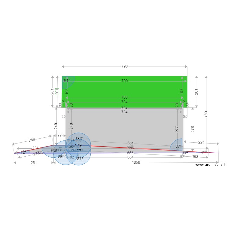 plan en coupe du terrain et de la construction face sud . Plan de 0 pièce et 0 m2