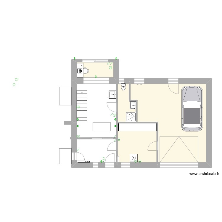 Rez de chaussée projet. Plan de 4 pièces et 44 m2