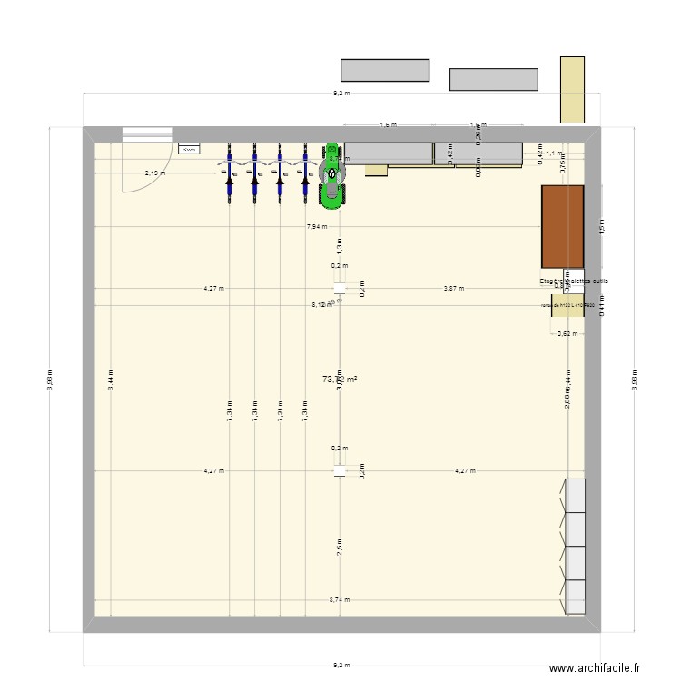 amenagement du garage. Plan de 1 pièce et 74 m2