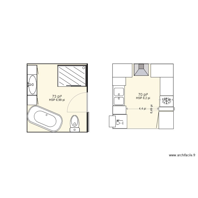 Réno. Plan de 2 pièces et 13 m2