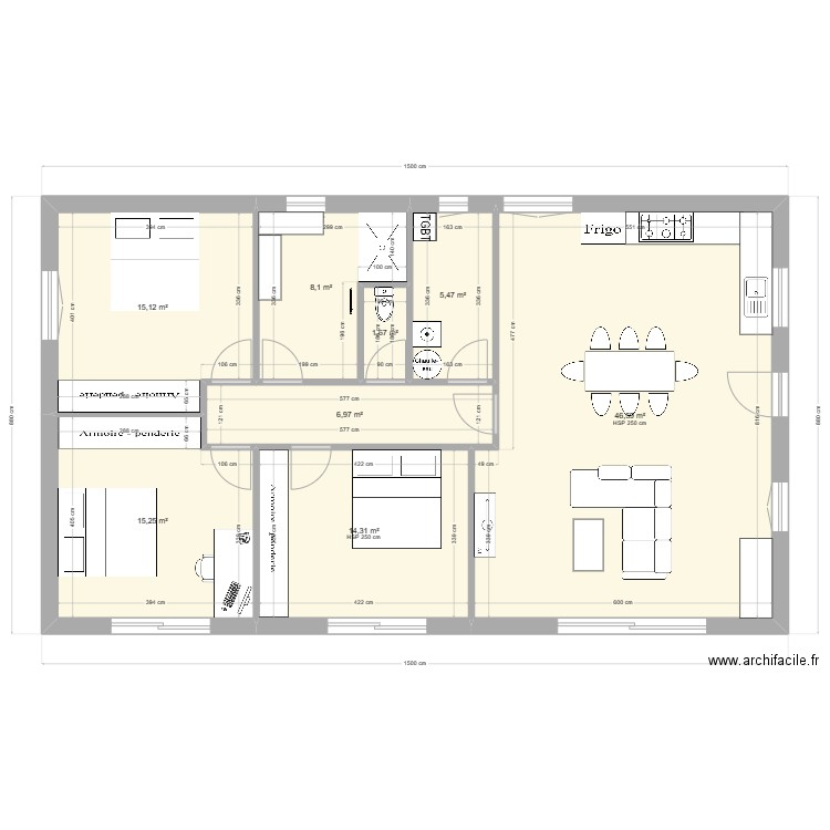 Maison plein pied andré. Plan de 8 pièces et 113 m2