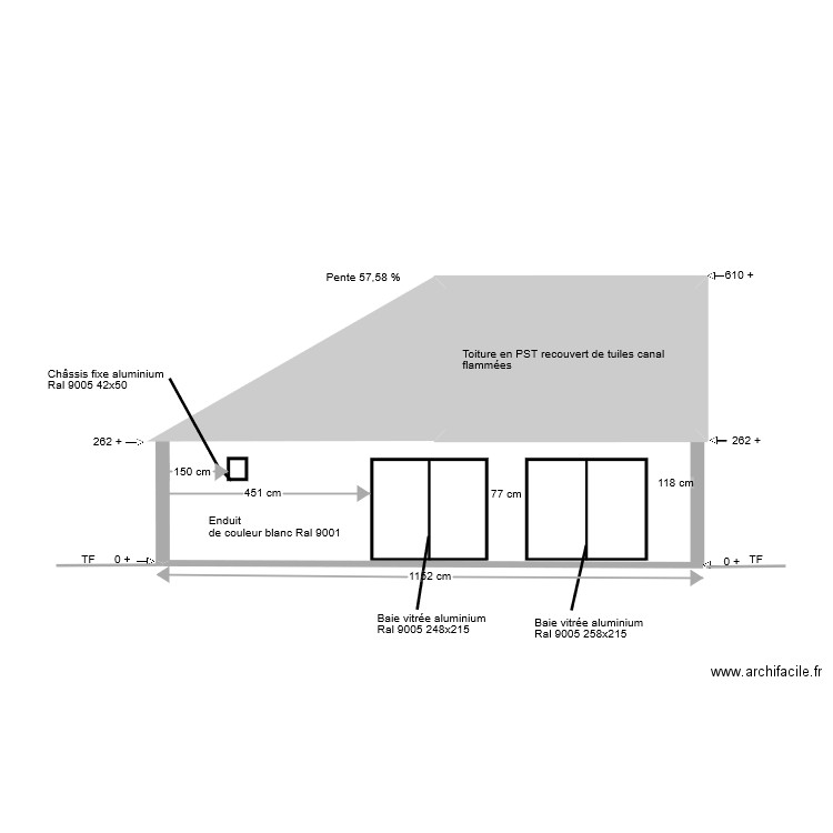 Plan de facade Ouest 2-1. Plan de 1 pièce et 16 m2