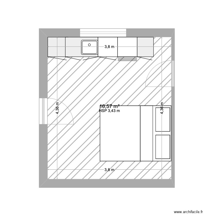 Studio. Plan de 1 pièce et 17 m2