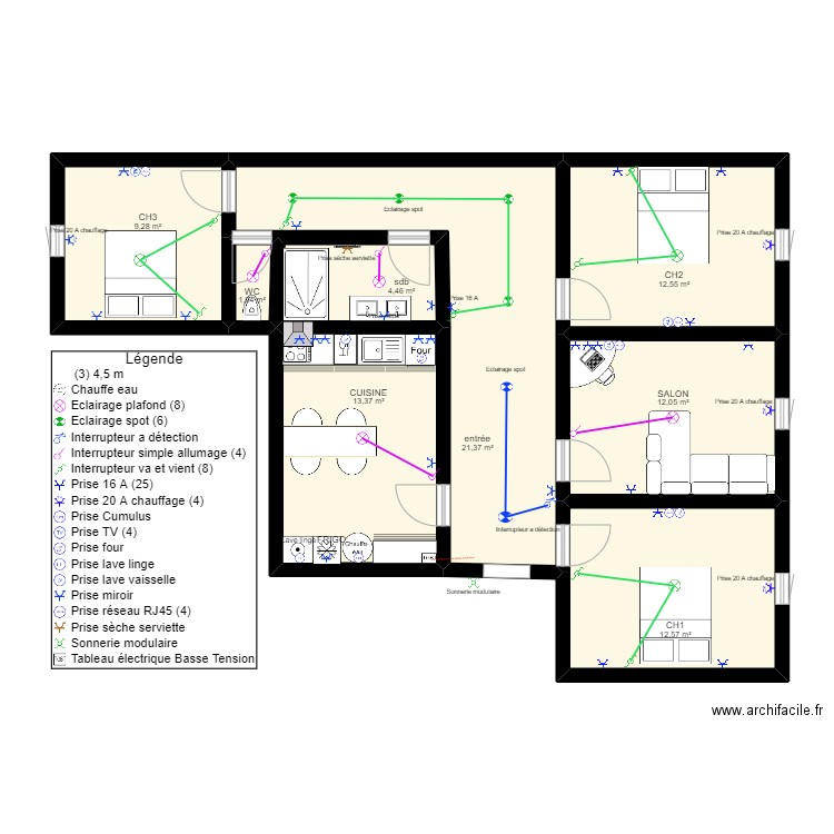 appart bastia. Plan de 8 pièces et 87 m2