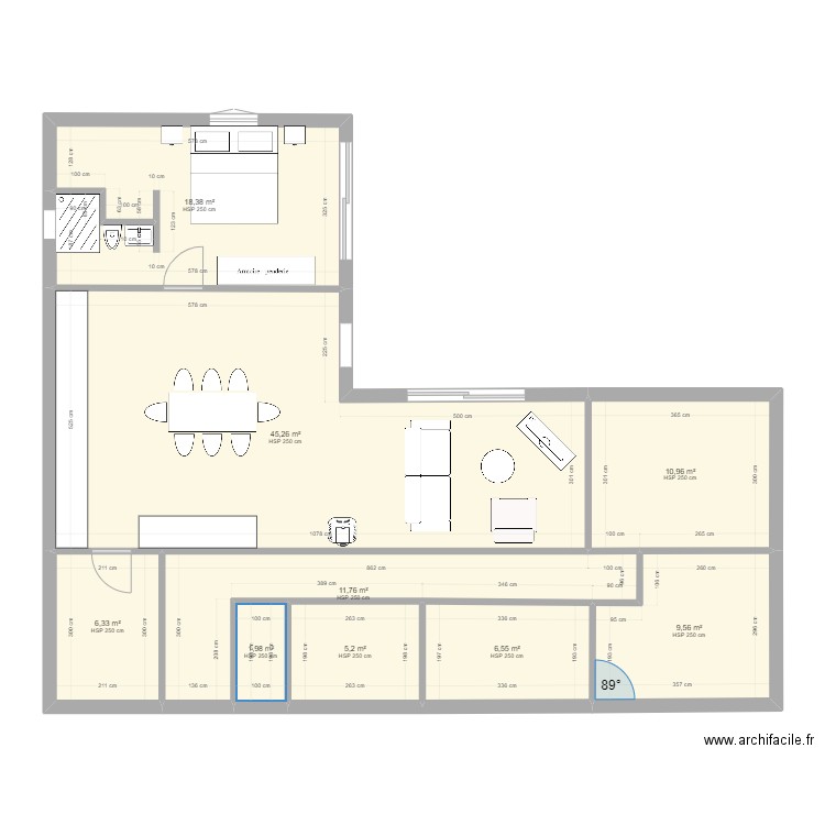 Maison plan 3 angle pas droit. Plan de 9 pièces et 116 m2