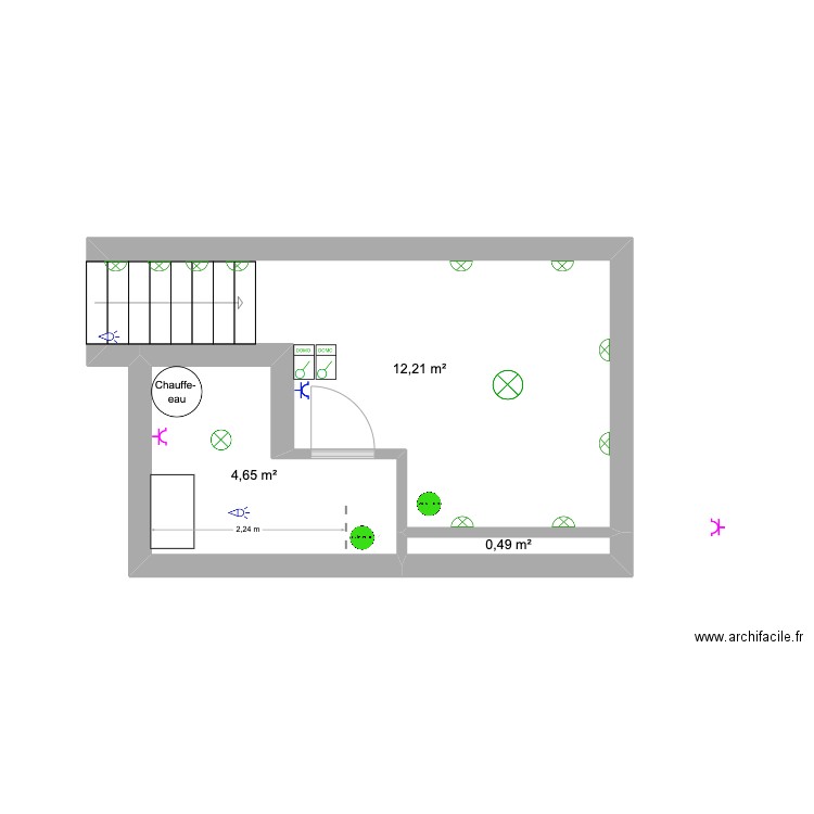 SOHIER CAVE PA. Plan de 3 pièces et 17 m2