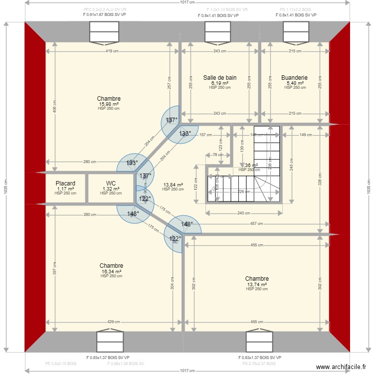 detruiseux . Plan de 14 pièces et 262 m2