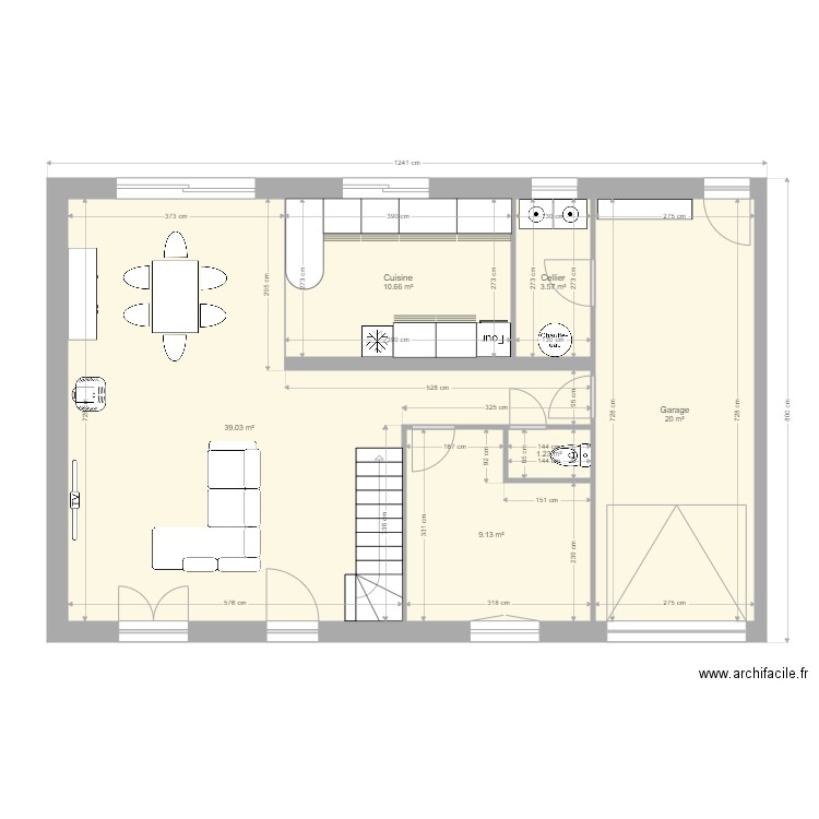 BORDAT MILON RDC 1240. Plan de 6 pièces et 84 m2