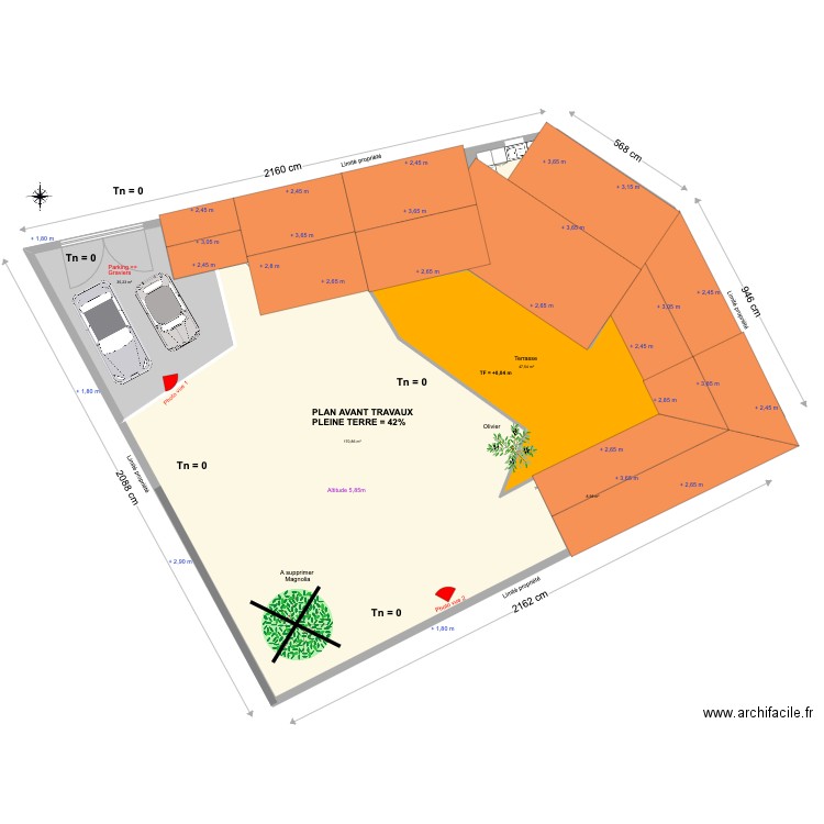 Bois plage travaux avec terrasse modifiée NEW AVANT. Plan de 20 pièces et 378 m2