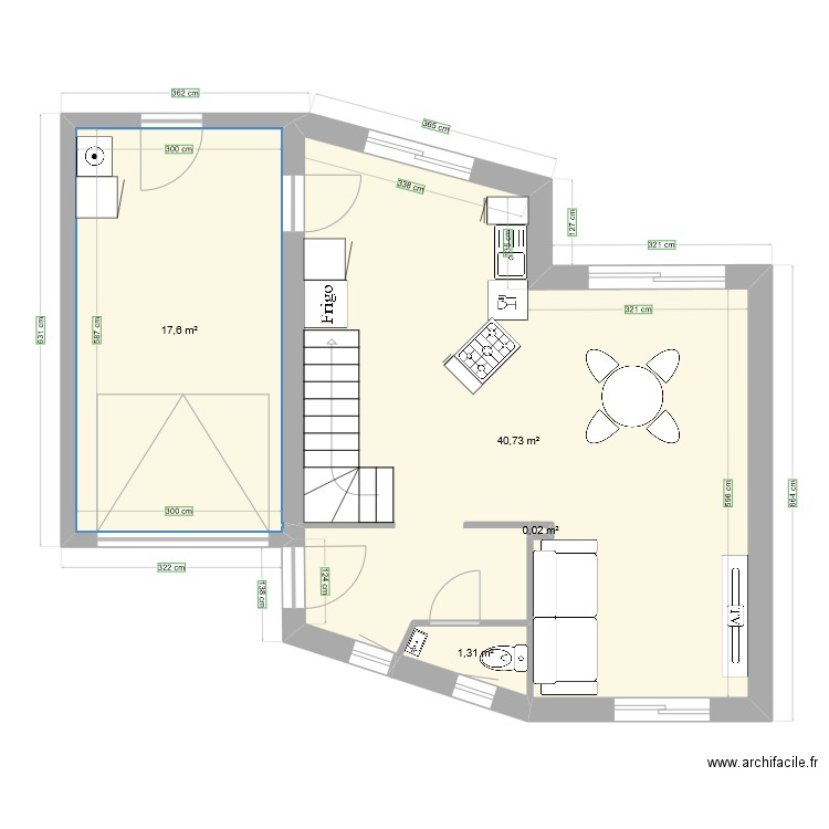 Maison. Plan de 4 pièces et 60 m2