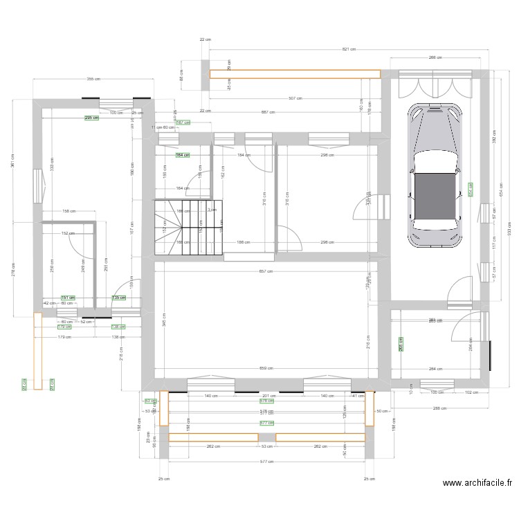 RDC existant. Plan de 8 pièces et 66 m2