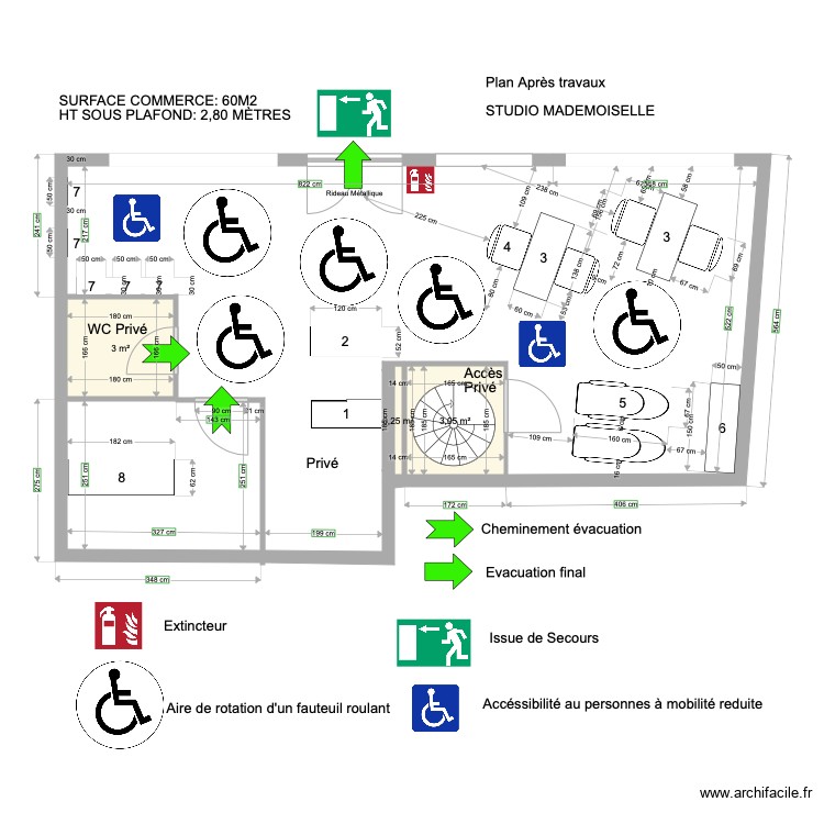 plan salon avec Cleopatra avec mobier et pmr. Plan de 0 pièce et 0 m2