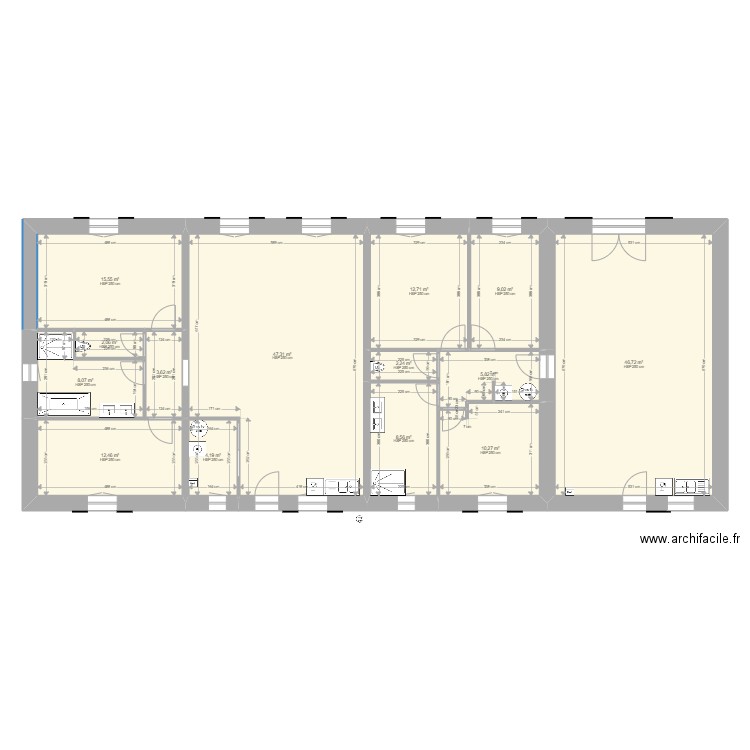 plan projet 4 plomberie. Plan de 14 pièces et 189 m2