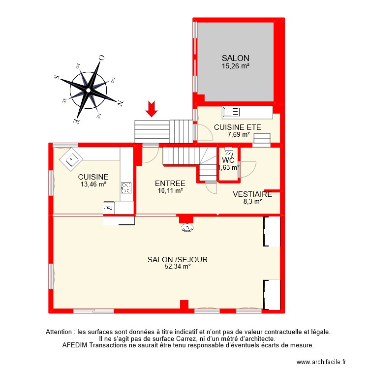 BI 10421 RDC. Plan de 9 pièces et 113 m2