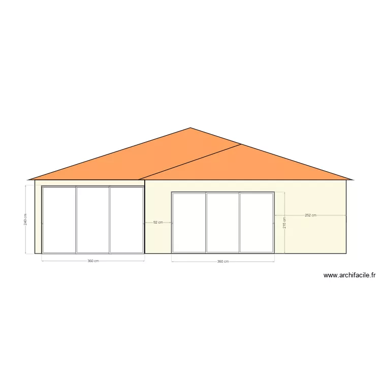Fa&ccedil;ade Maison Sud Apr&egrave;s. Plan de 