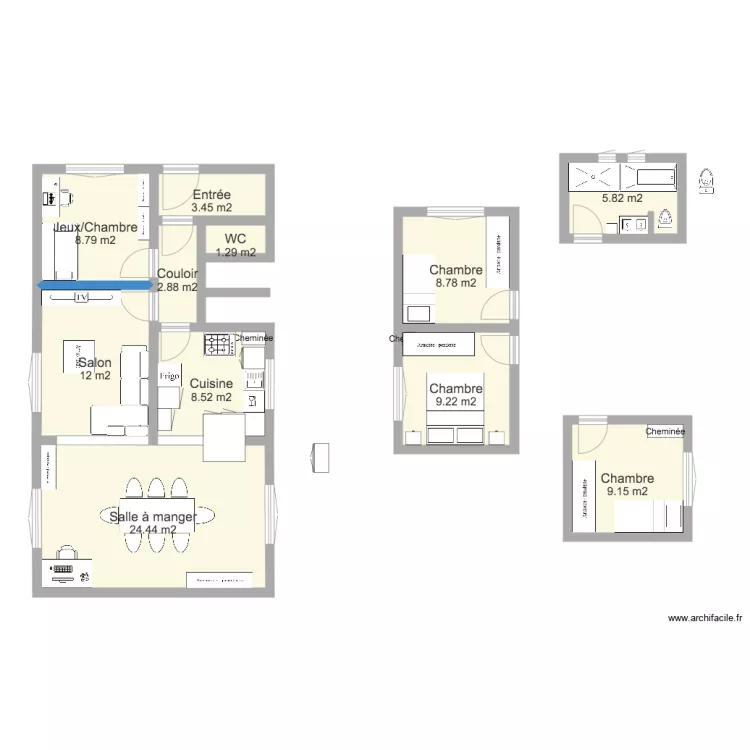 conflans rapide en 2 D   Table  chaises SaM en taille r&eacute;elle. Plan de 