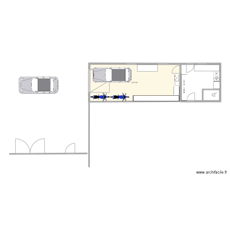 chambre Dorian. Plan de 1 pièce et 35 m2