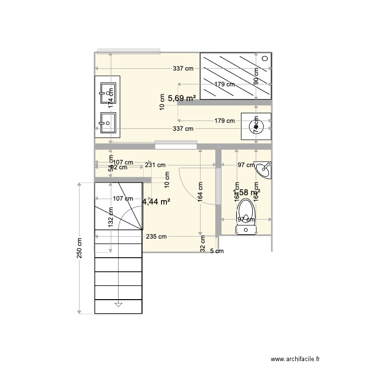 Salle de bain 3 Chantereine. Plan de 3 pièces et 12 m2