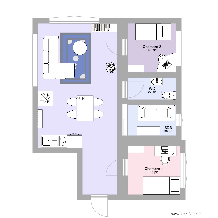 Appartement . Plan de 5 pièces et 45 m2