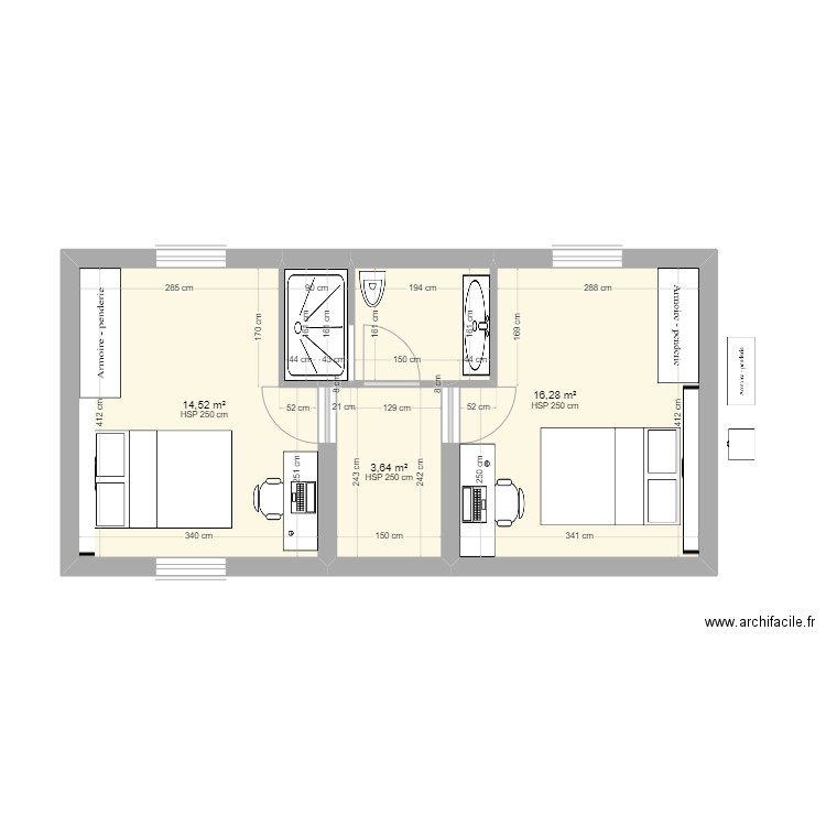 61 cruguel etage 1. Plan de 3 pièces et 34 m2
