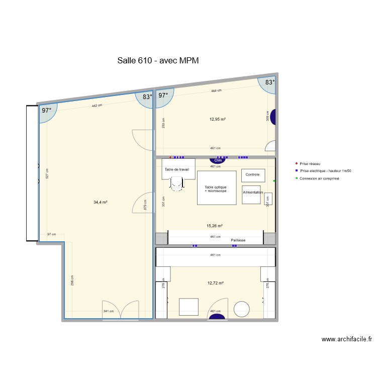 Salle 610.2 avec MPM + connexion. Plan de 4 pièces et 75 m2