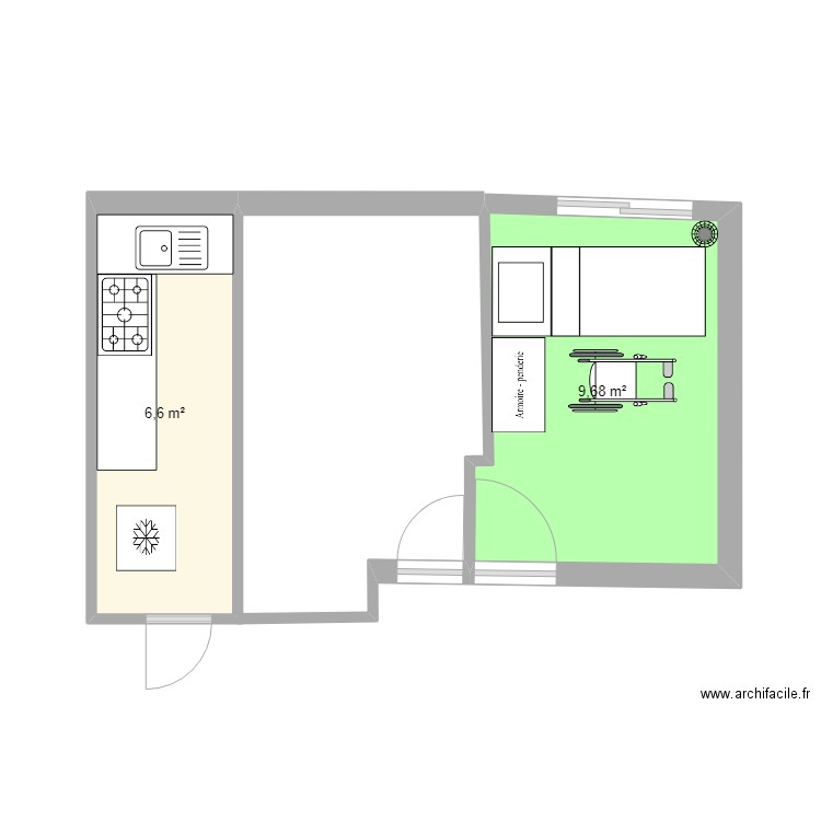 nkroom. Plan de 2 pièces et 16 m2