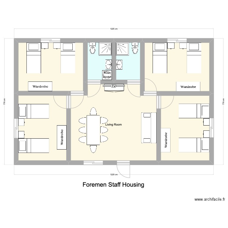 Staff housing. Plan de 7 pièces et 78 m2
