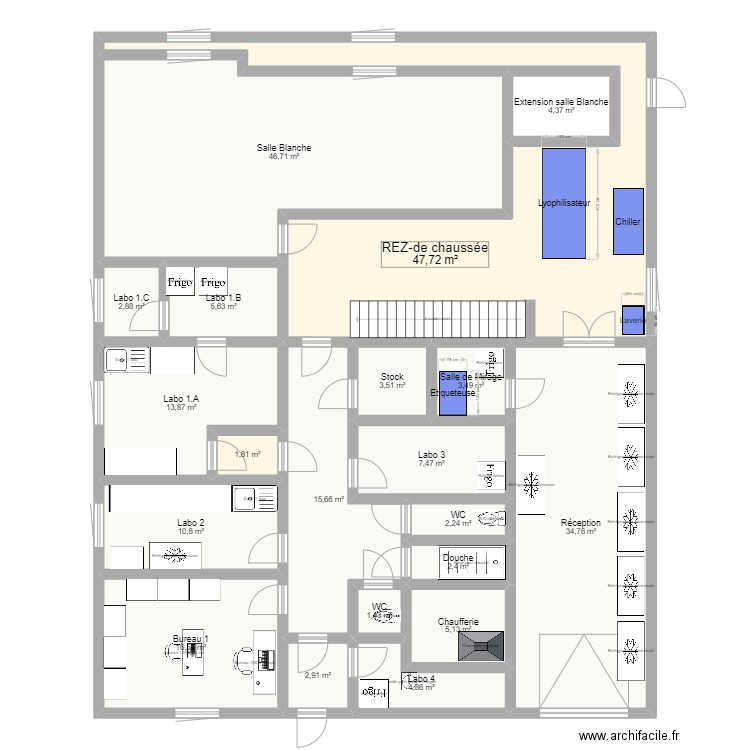 Reprobiol Ouffet niveau 0 Projet Lyo Filling. Plan de 20 pièces et 234 m2