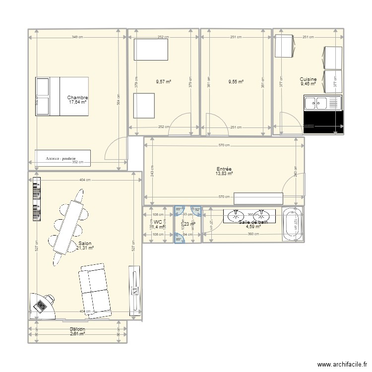 Appartement 2. Plan de 10 pièces et 91 m2
