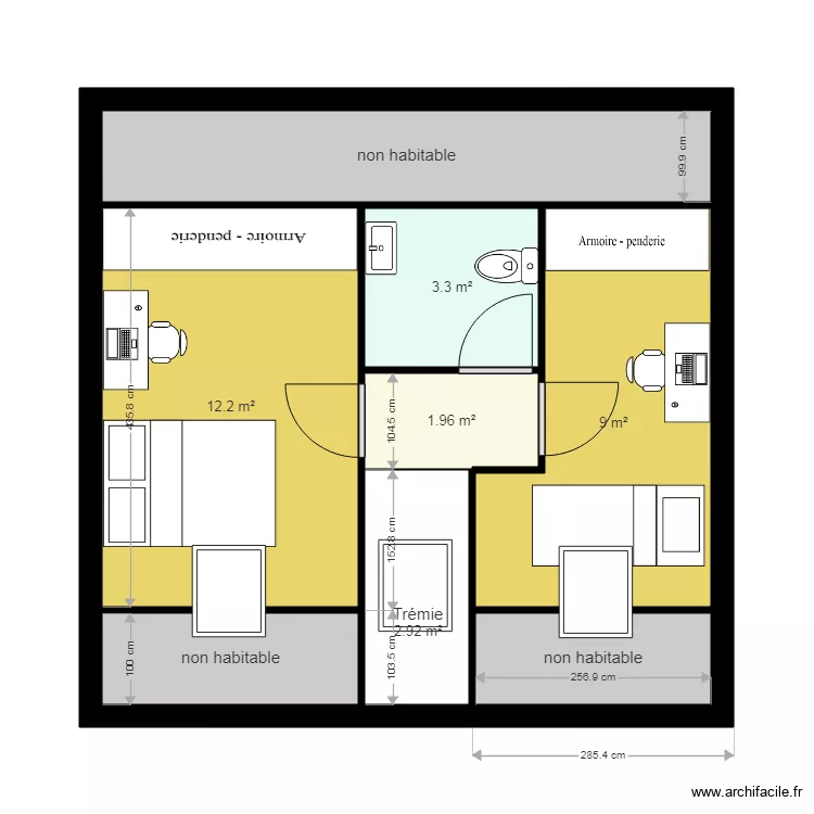 51 m2 &eacute;tage bis. Plan de 