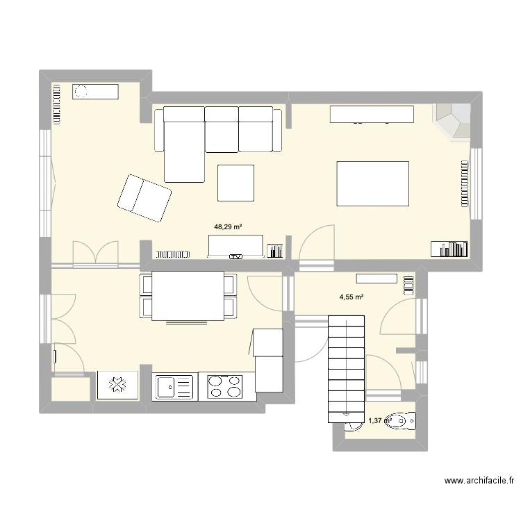 Maison 3. Plan de 3 pièces et 54 m2