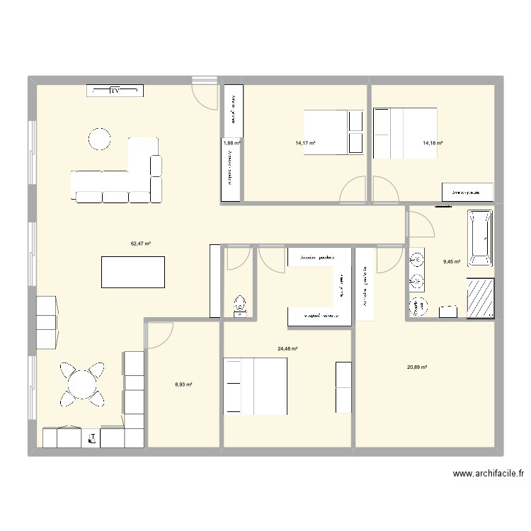 Maison 1. Plan de 8 pièces et 156 m2