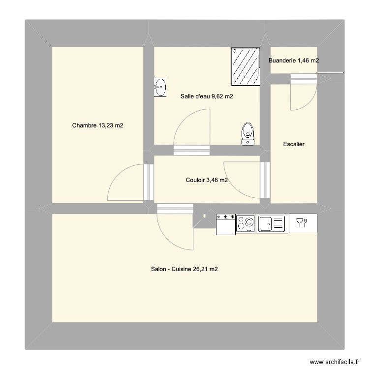 Appartement B. Plan de 6 pièces et 60 m2